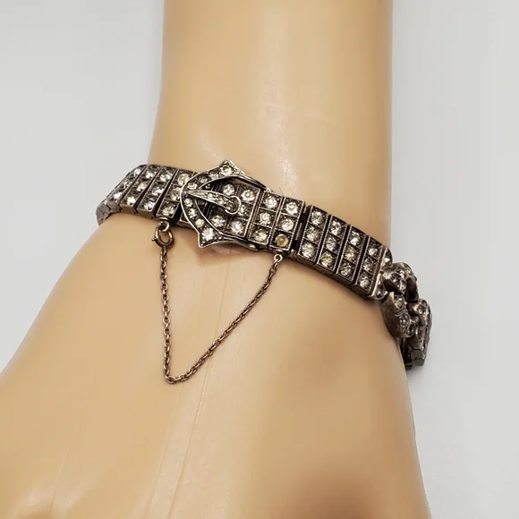 Antique art deco 1917 Diamonbar bracelet Sterling silver buckle clasp collectors